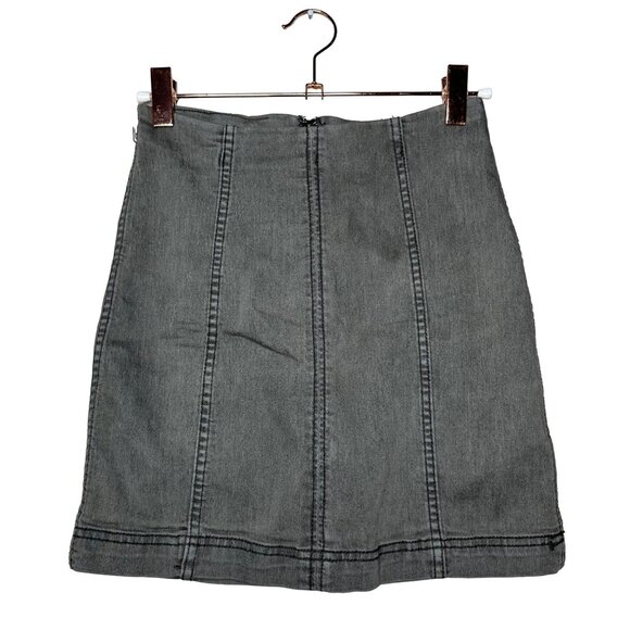 Free People Modern Femme Denim Stretch Mini Skirt Size 0 Washed Black Gray - Picture 2 of 8